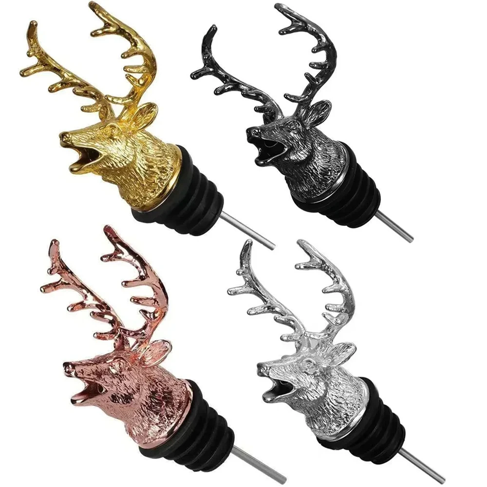 Bottle Nozzle Pourer Oil Zinc Alloy Wine Pourer and Bottle Stopper Deer Stag Head Shape Red Pourer Wine Cap Pouring Party Gifts