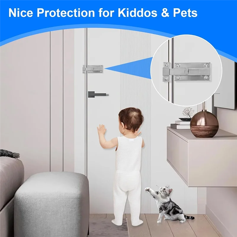 ABGR-2Pcs مزلاج منزلق من الفولاذ المقاوم للصدأ، مزلاج باب كشك الحمام مع برغي، أقفال منزلق لأجهزة كشك الباب الداخلي