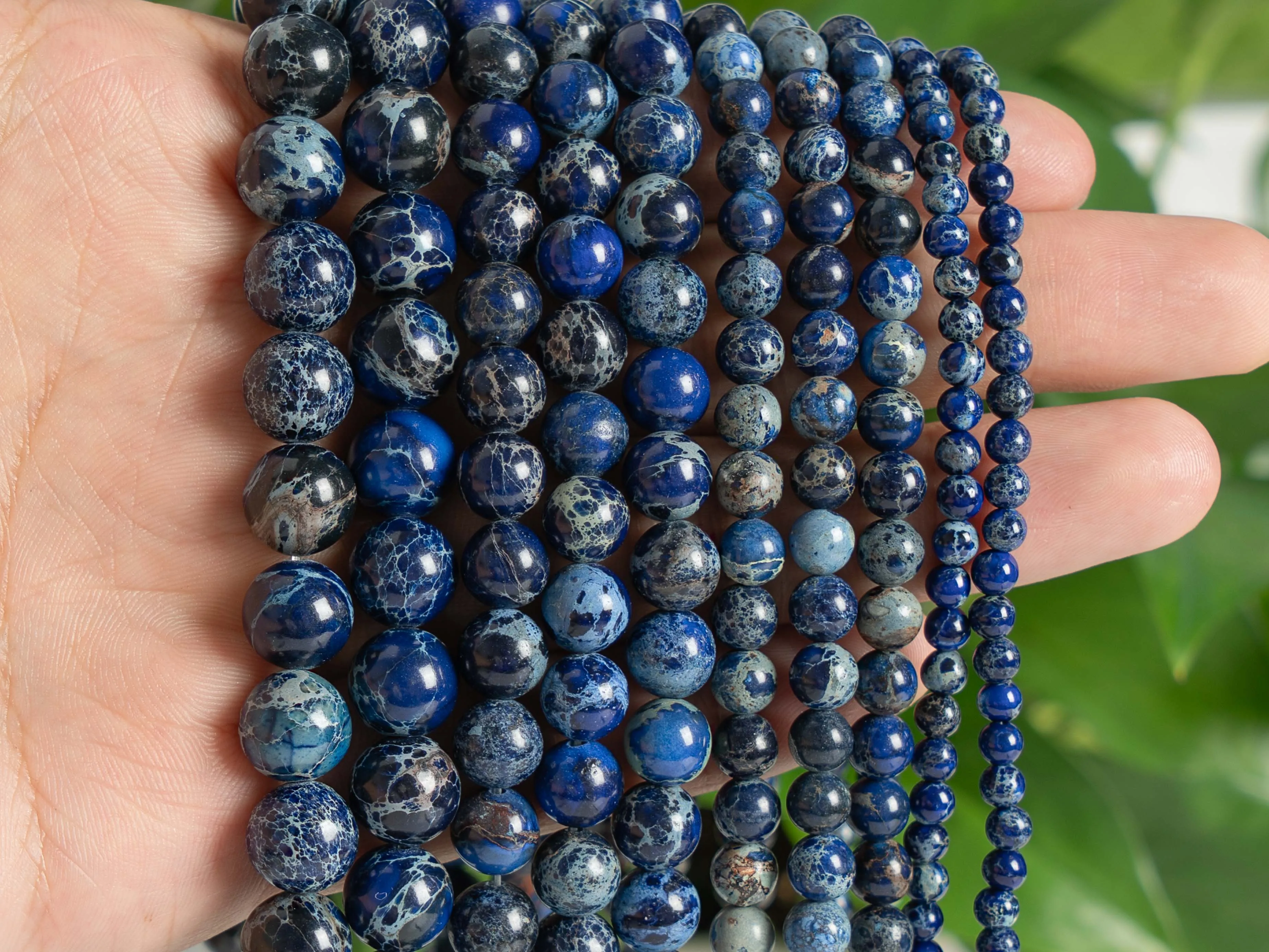 Natural stone Stormy Ocean Blue Sea Sediment Imperial Jasper Grade AAA Loose Beads Round Size Options 4~12mm for Jewelry Making