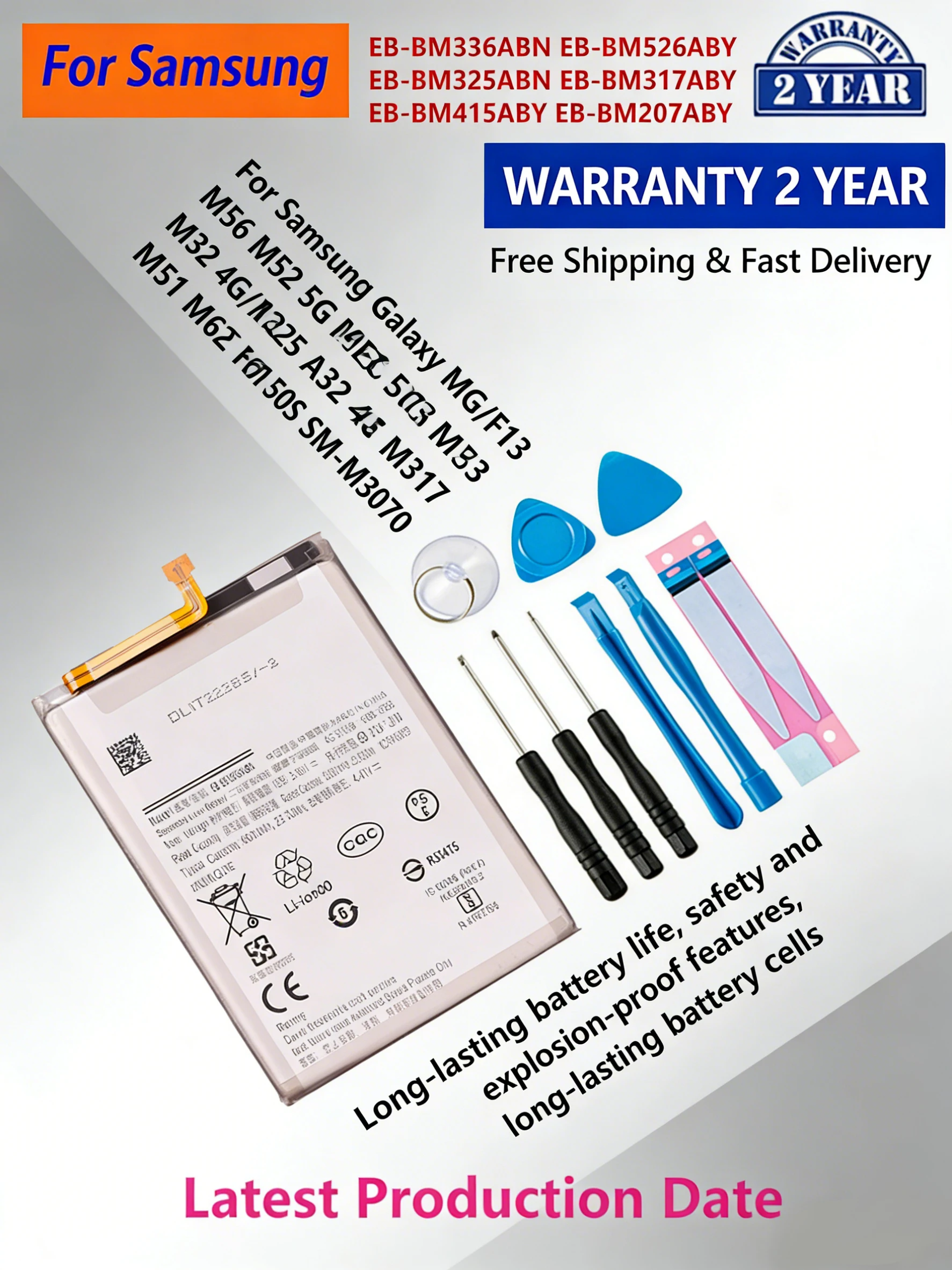 

6000mAh EB-BM336ABN Battery for Samsung Galaxy M33 5G M13 M53 A73 F13 M51 M31S Replacement Bateria + Free Repair Tools