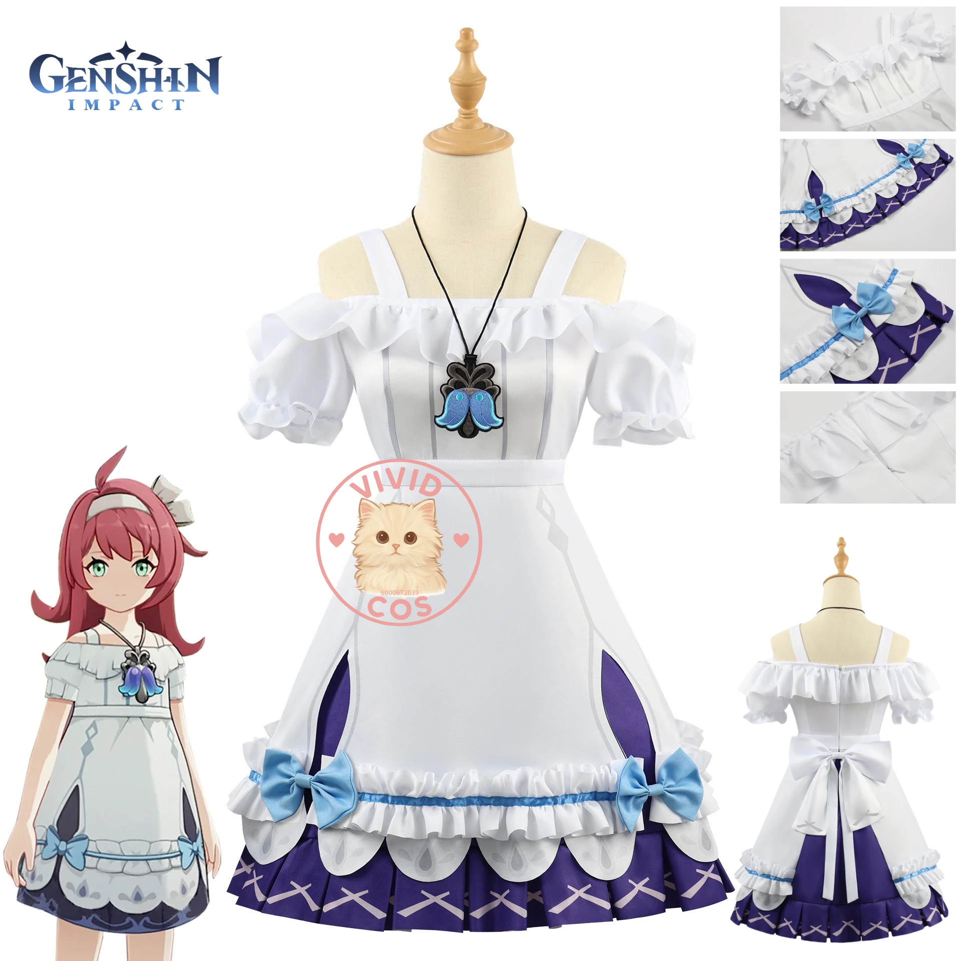 Game Genshin Impact Arlecchino Cleopatre Cosplay Role Play Costume Cute Anime White Dress for Girls Women Adult Comic Con Suit