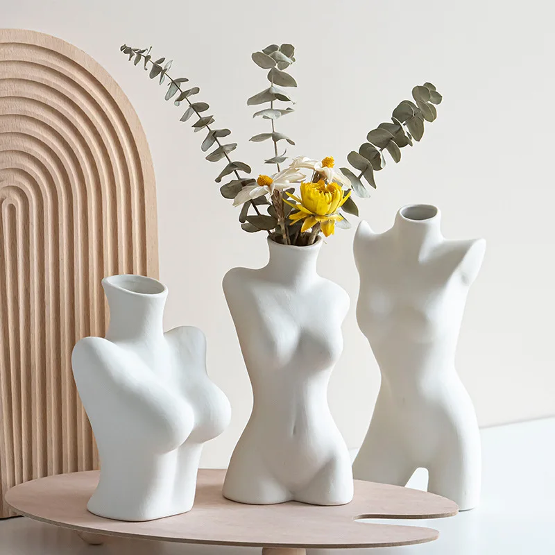 Creative Vase, Chest Nude Figure Vase, Body Art Ceramic Flowerpot, Desk Decoration, Artificial Flower Decoration, Porcelain Vase