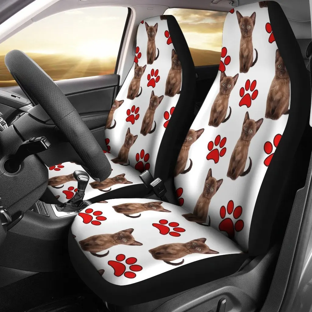 Burmese Cat With Red Paws Print Car Seat Covers Set 2 Pc, Car Accessories Seat Cover