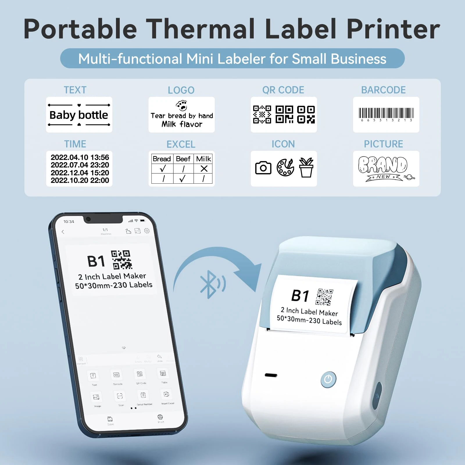 Niimbot B1 Portable Thermal Label Printer Mini Self-Adhesive Sticker Maker Mobile Price Wireless Bluetooth Pocket Label Printer