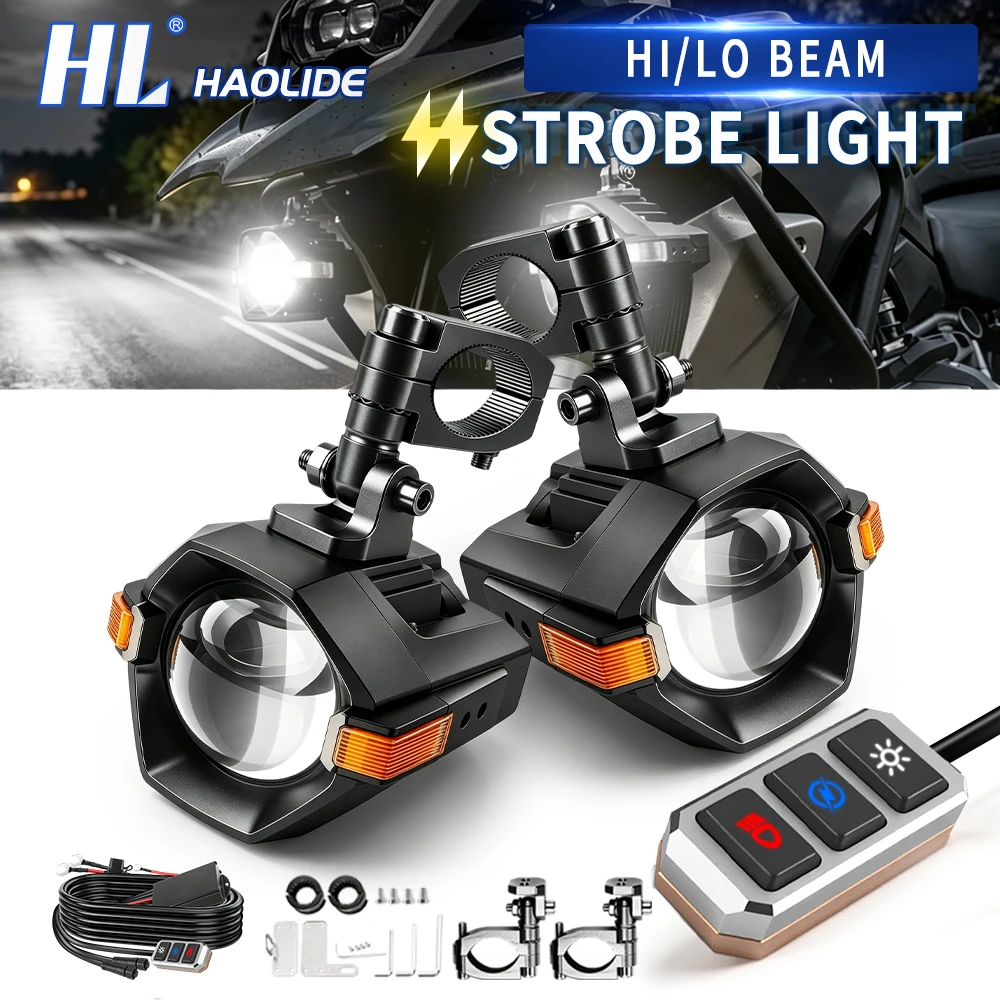 HL 3inch Motorcycle LED Auxiliary Spot Light White Yellow Dual Color Strobe Side Turn Signal For BMW R1250GS Yamaha off-road use