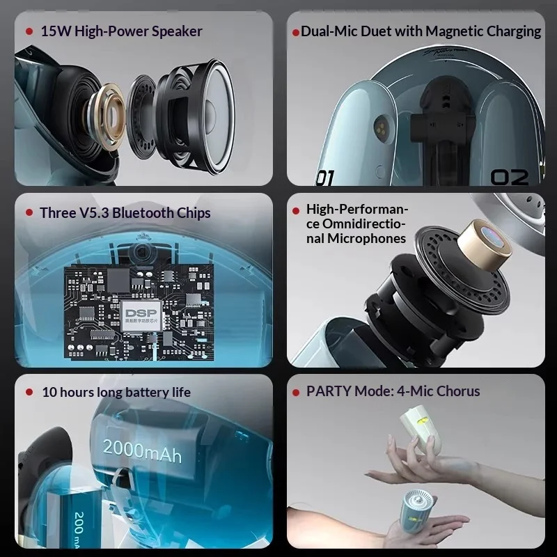 SONGX الصوت المزدوج ميكروفون Duet 15 واط المتكلم الموسيقى ميني الوحش في الهواء الطلق KTV سمّاعات بلوتوث جهاز صوت عالي الجودة