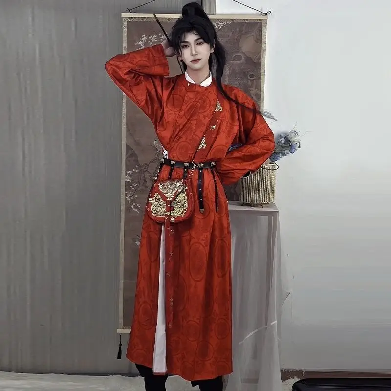 الرجال القديمة Hanfu الصينية رداء من الحرير زي تانغ سلالة طويلة الياقة المستديرة رداء الرجال النساء خمر الرقص العرقي Hanfu مجموعة
