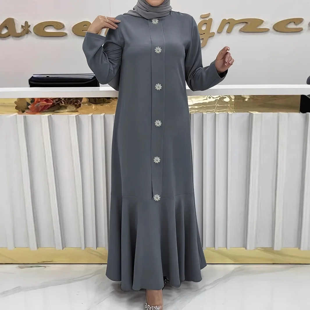 Vêtements modestes pour femmes Khimar et Jilbab Butik robes Mujer longue boutonnée devant robe Maxi à manches longues robe musulmane Abaya
