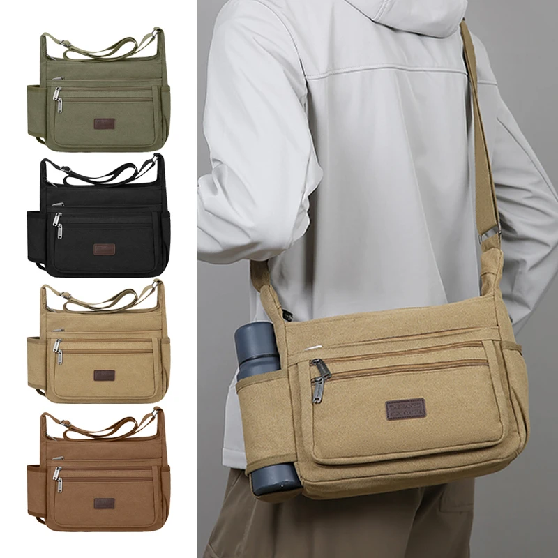 

Мужская повседневная сумка через плечо, большая вместительная сумка через плечо с несколькими отделениями, подходит для повседневных прогулок, путешествий, поездок на работу и т. д.