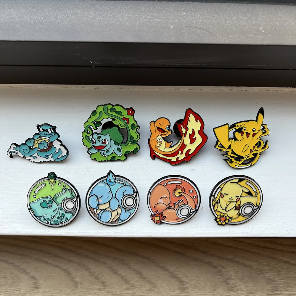 8 stuks Anime De Pokemon Cartoon Broche Kerst Karakter Emaille Pin Rugzak Kleding Sieraden Metalen Badge Accessoires Cadeau