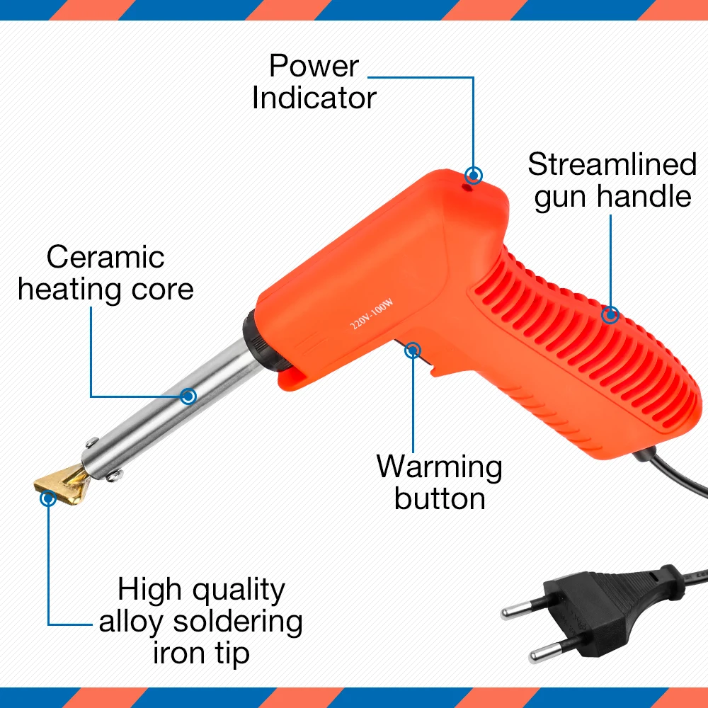 100W Car Bumper Repair Soldering Iron, Home Plastic Welding Kit Soldering Iron Soldering Gun, Leather Ironing Tool Soldering Pen