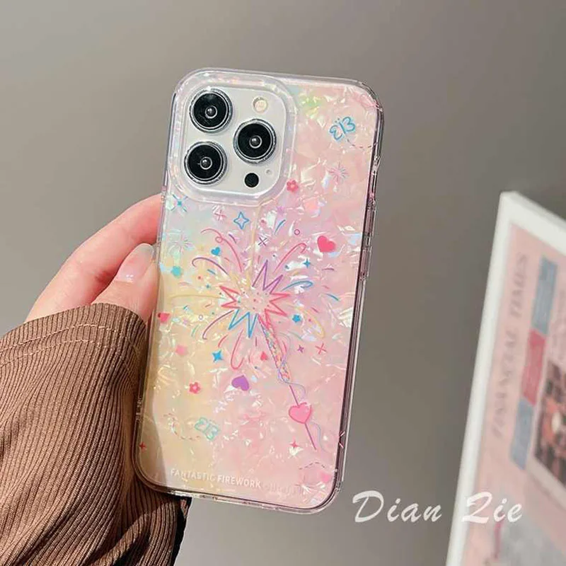 Halo gradient fireworks Clear Phone Case For iPhone 16 15 14 13 12 Mini 11 Pro Max XR X XS 14 15 7 8 Plus Y2K Soft Cover