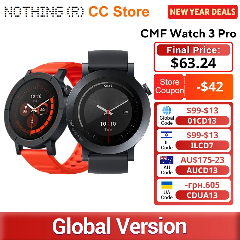 שעון CMF של Nothing 3 Pro גרסה גלובלית 1.43 אינץ' AMOLED דואל-בנד GPS שיחת בלוטות' חכם 131 מצבי ספורט מוניטור חמצן בדם