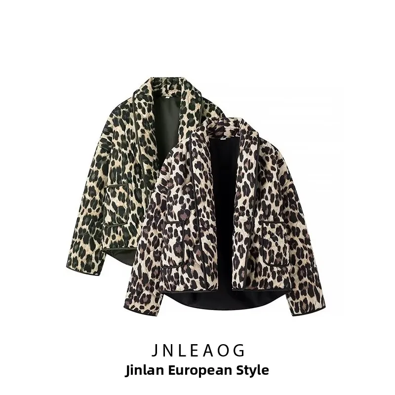

ZBZA Осенняя новая модная двухцветная джатка с леопардовым принтом, женская повседневная верхняя одежда из полиэфирного волокна