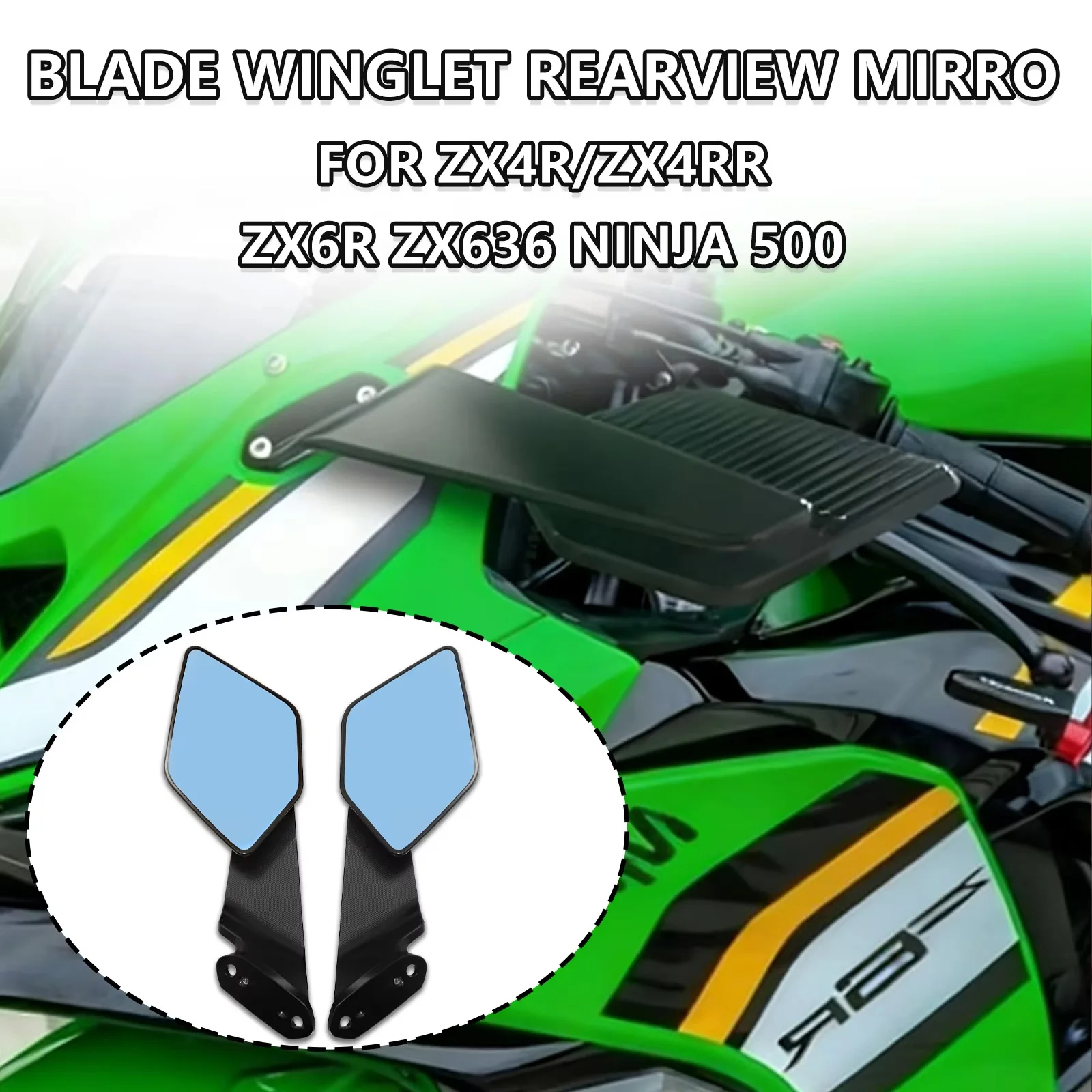 

Motorcycle Blade-type Rearview mirror Side Mirrors Wind Wing Adjustable Rotating For Kawasaki ZX4R ZX4RR ZX6R ZX636 NINJA 500