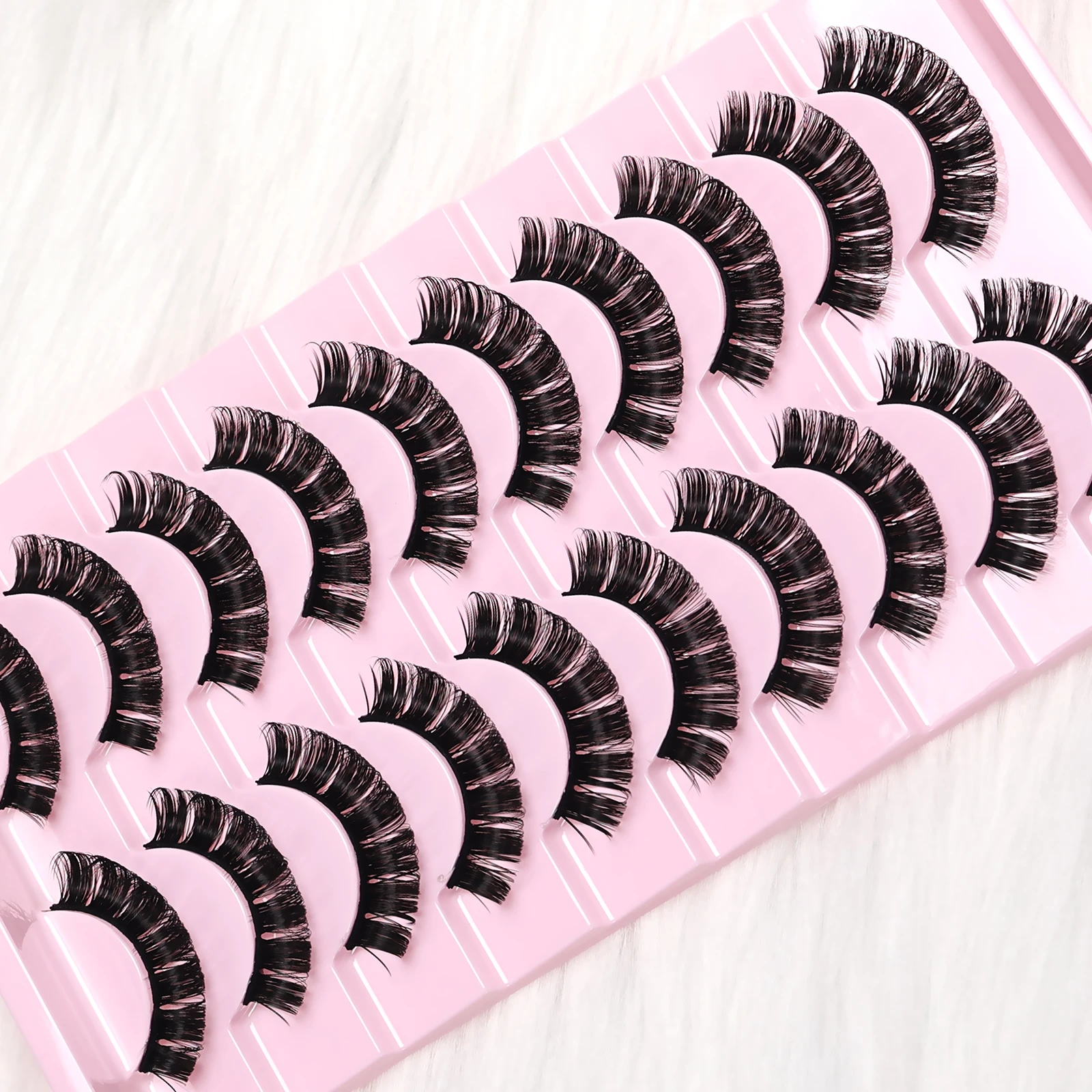 10쌍의 푹신하고 가벼운 인조 속눈썹, 재사용 가능하고 부드럽고 가벼우며 초보자도 쉽게 적용할 수 있는 데일리/파티/데이트 메이크업