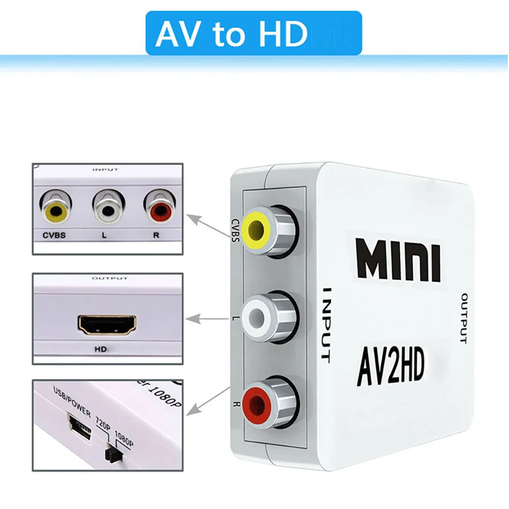 RCA AV to HDMI Converter 1080P HD Video Box Adapter Support NTSC PAL For PC HDTV Projector Composite CVBS L R Audio view 5