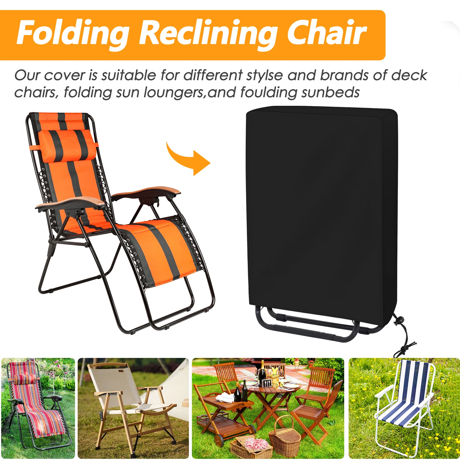 Summer Folding Chair Waterproof Cover Oxford Cloth Outdoor Folding Chair Cover Waterproof Dust proof Lawn Patio Furniture Covers