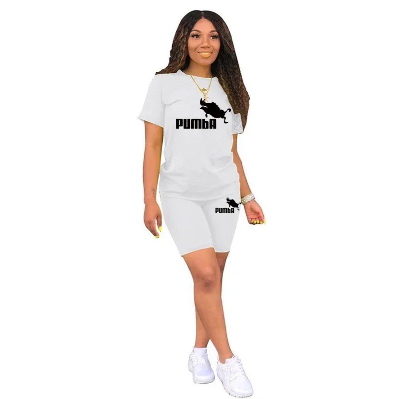 Hot Sales Womens Tracksuit Print Casual T-shirt Shorts 2 Pcs Set Outdoor Sports Jogging Clothing Summer Tight-Fitting Streetwear