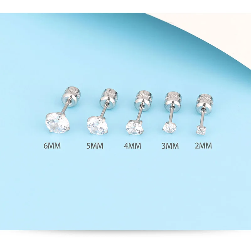 1Pair Medical Stainless-steel Fine needle double-sided zircon Ear Studs Earrings For Women/Men Tragus Cartilage Piercing Jewelry