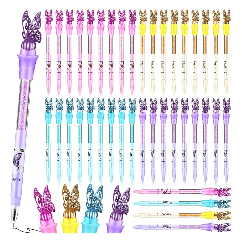 Butterfly Gel Ink Pen 3D Butterfly Crystal Diamond Pen Creative Ink Pen 0.5Mm Black Ink, 4 Colors