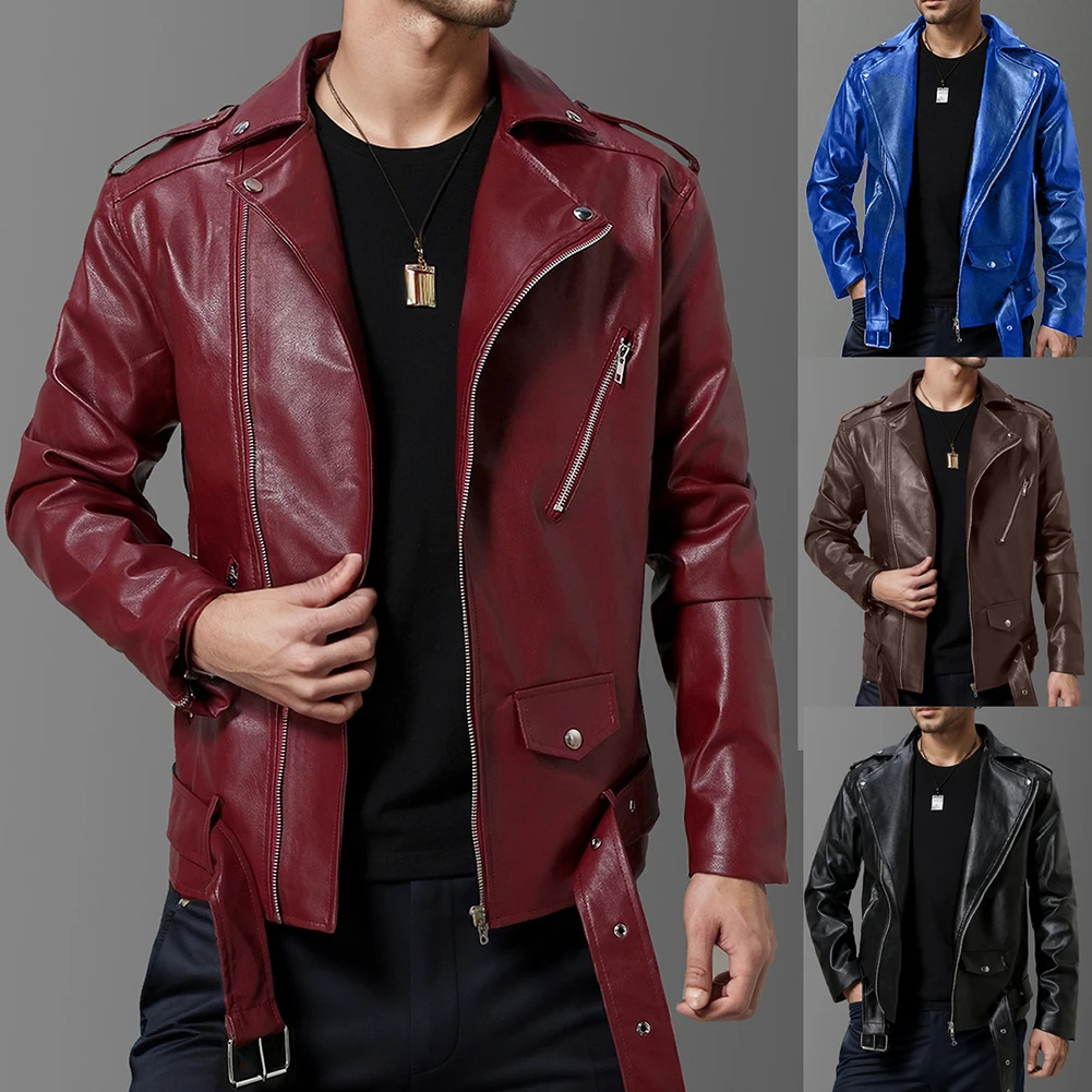 Mens Imitation Leather Motorcycle Rider Biker Slim Fit Outwear Coats Zip Jackets