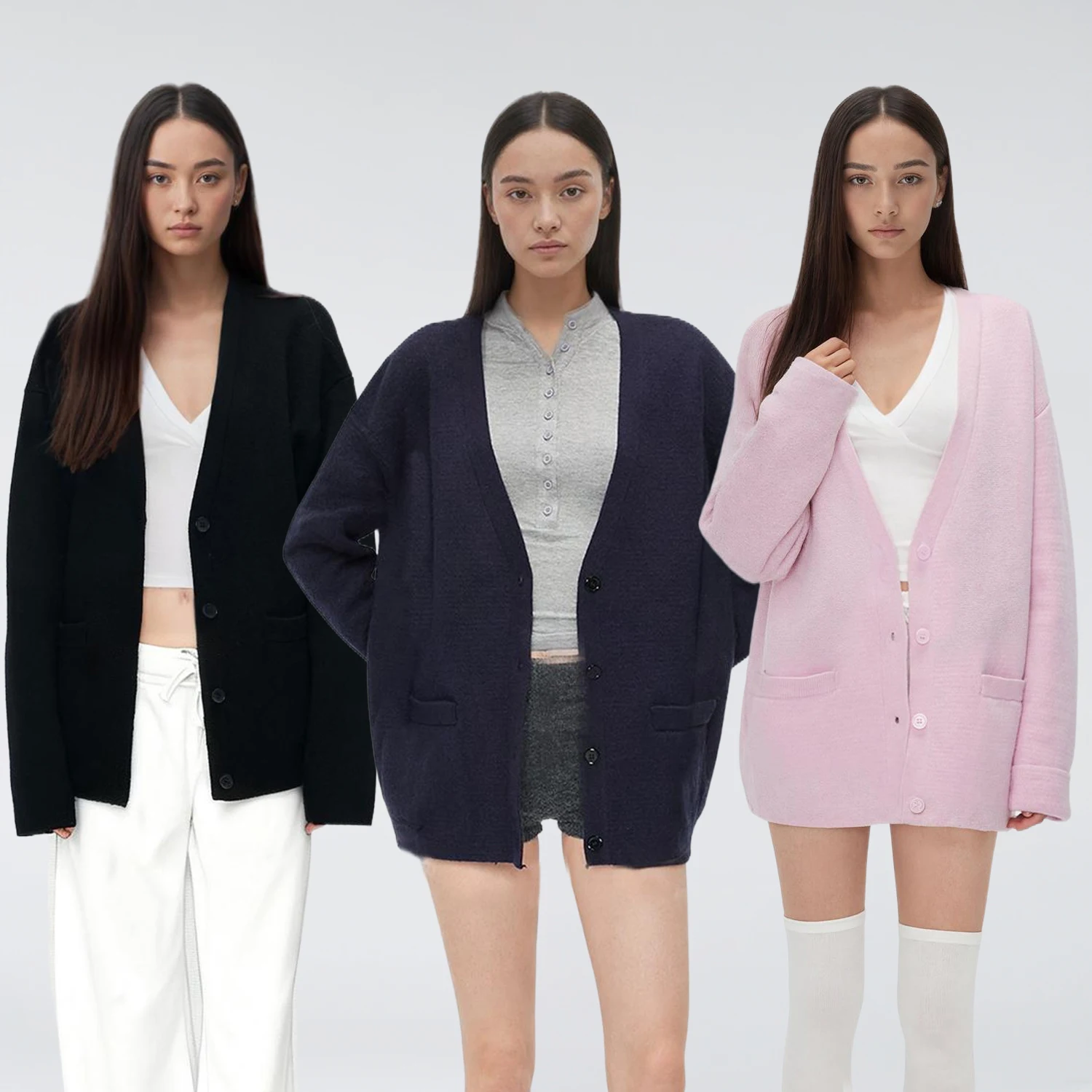 

C-GEM-сексуальный свободный вязаный кардиган с v-образным вырезом для девочек и элитным смыслом, длинный утолщенный свитер, пальто в ленивом стиле