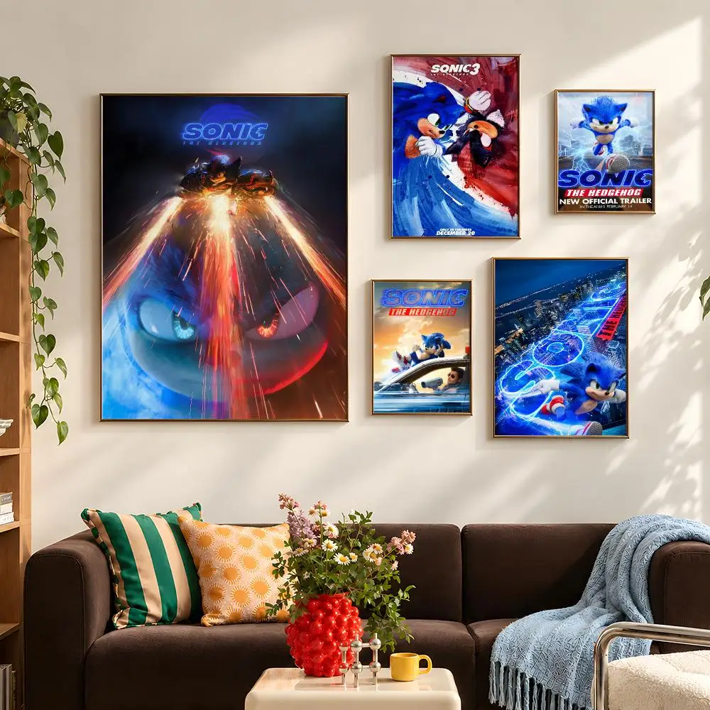 Game Sonic The Hedgehog Sega Poster Self Adhesive PP Wall Art HD Gaming Room Bedroom Living Room Decor Apartment Gift