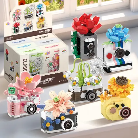 Retro photo Creative Camera&Flowers Building Blocks DIY Toys Small Particle Bricks Assembly Puzzle Toys For Christmas Gifts