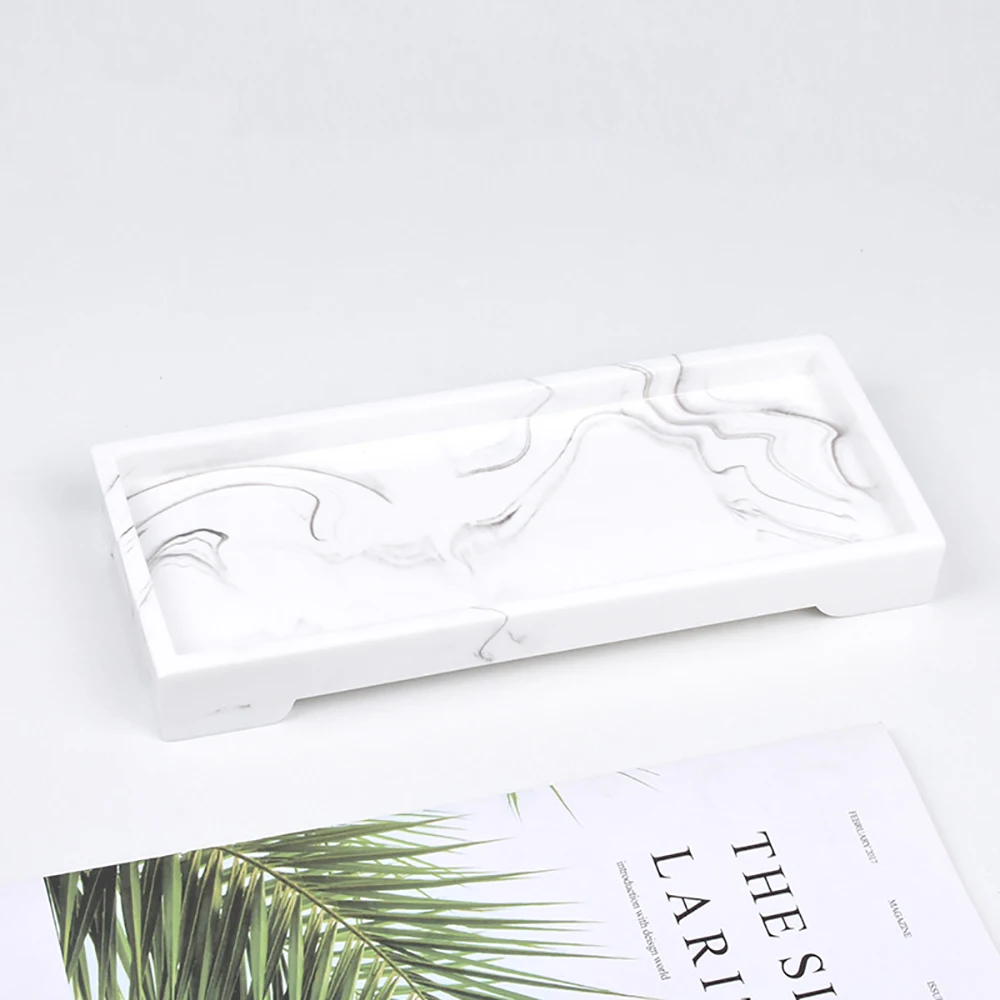 Nordic Imitation Marble Resin Tray Bathroom Storage Tray Rectangular Jewelry Storage Tray Kithen Tray Dish Dispenser Home Decor
