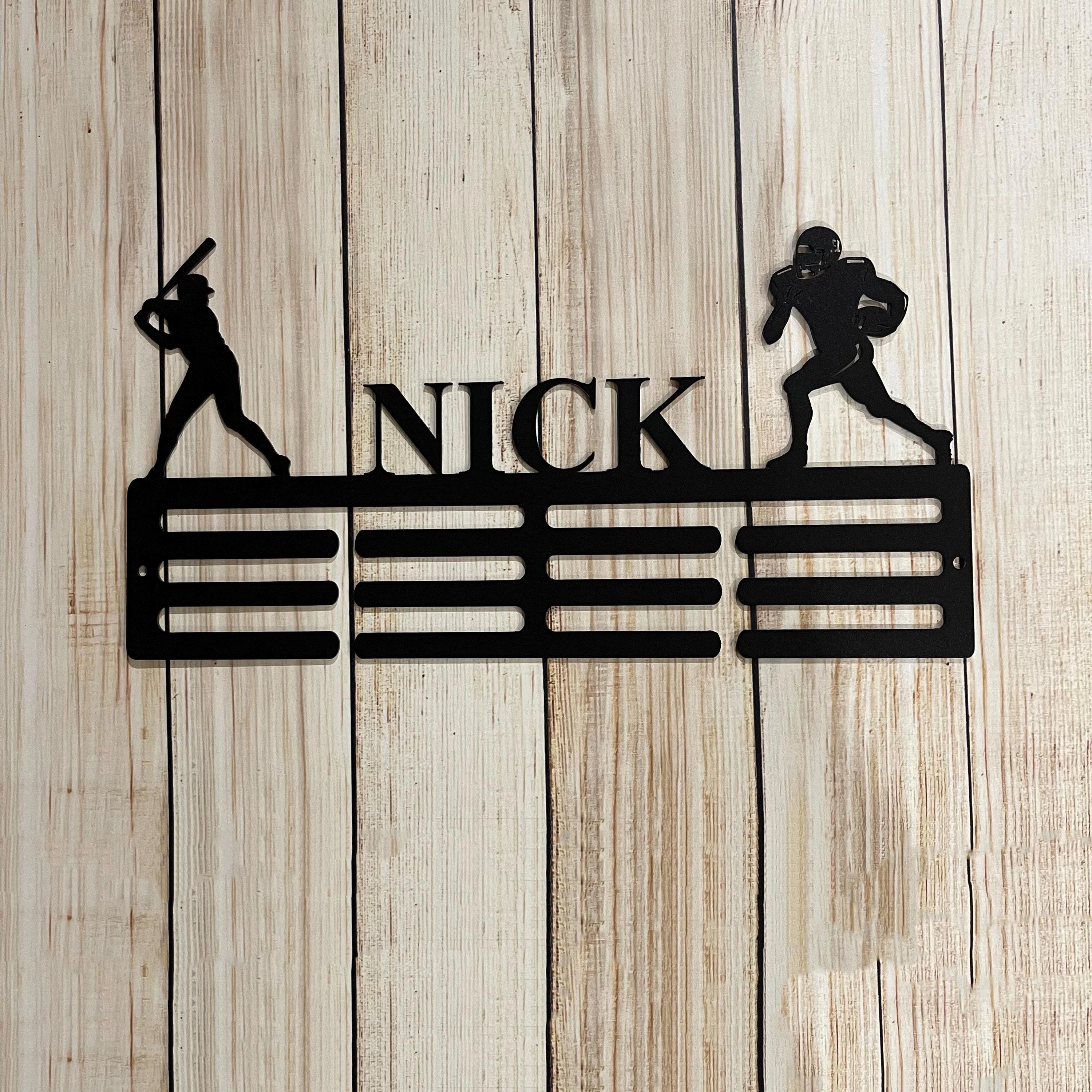 Male Sports Medal Hanger You Choose 2 Sports with Name, 12 Rungs for medals & Ribbons, Sports Medals, Kids Room, Choose 2 Sports