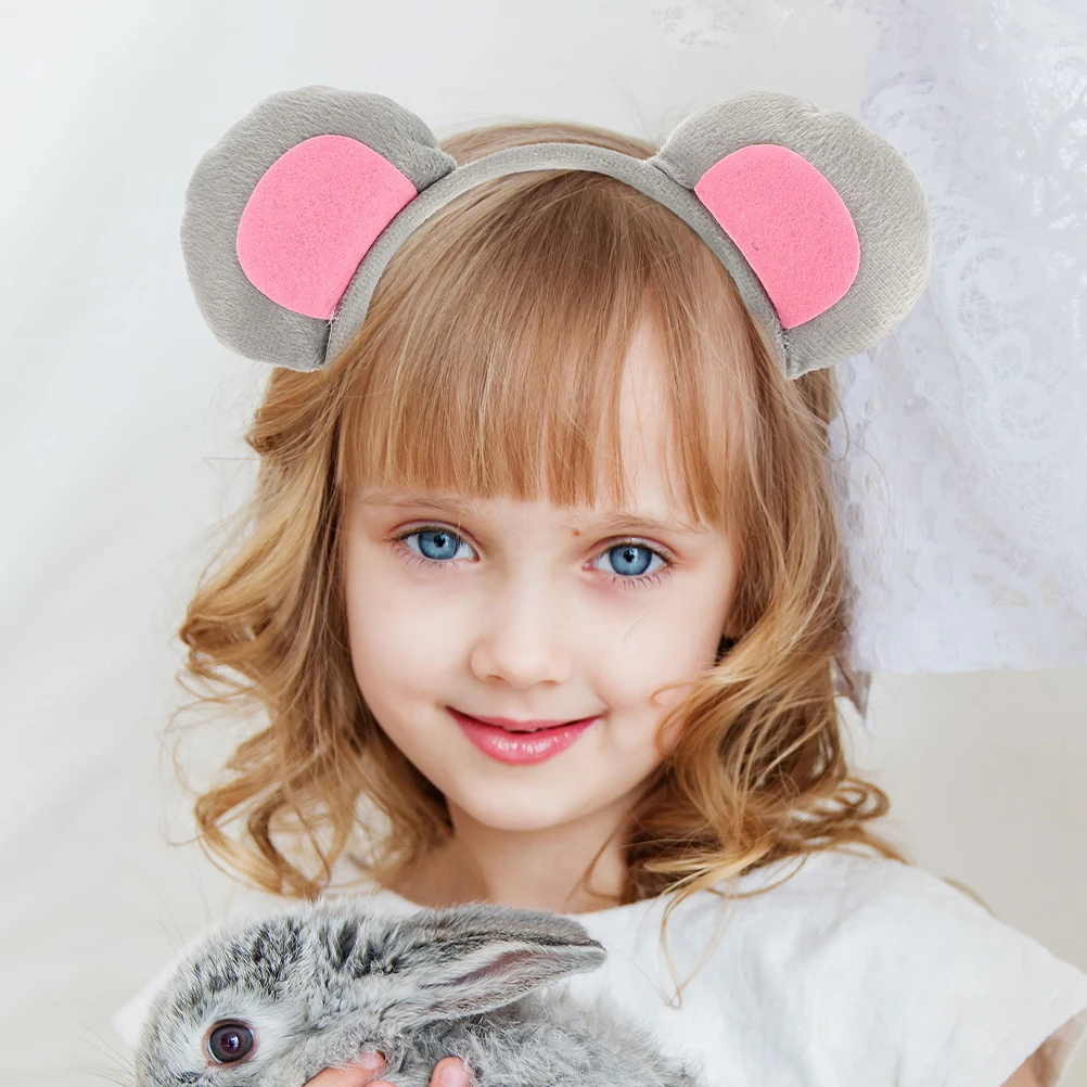 

1 set Mouse Ears Headband Grey Cartoon Kids Costume Accessories Halloween Ear Tail Set Girls Boys Soft Lightweight Realistic