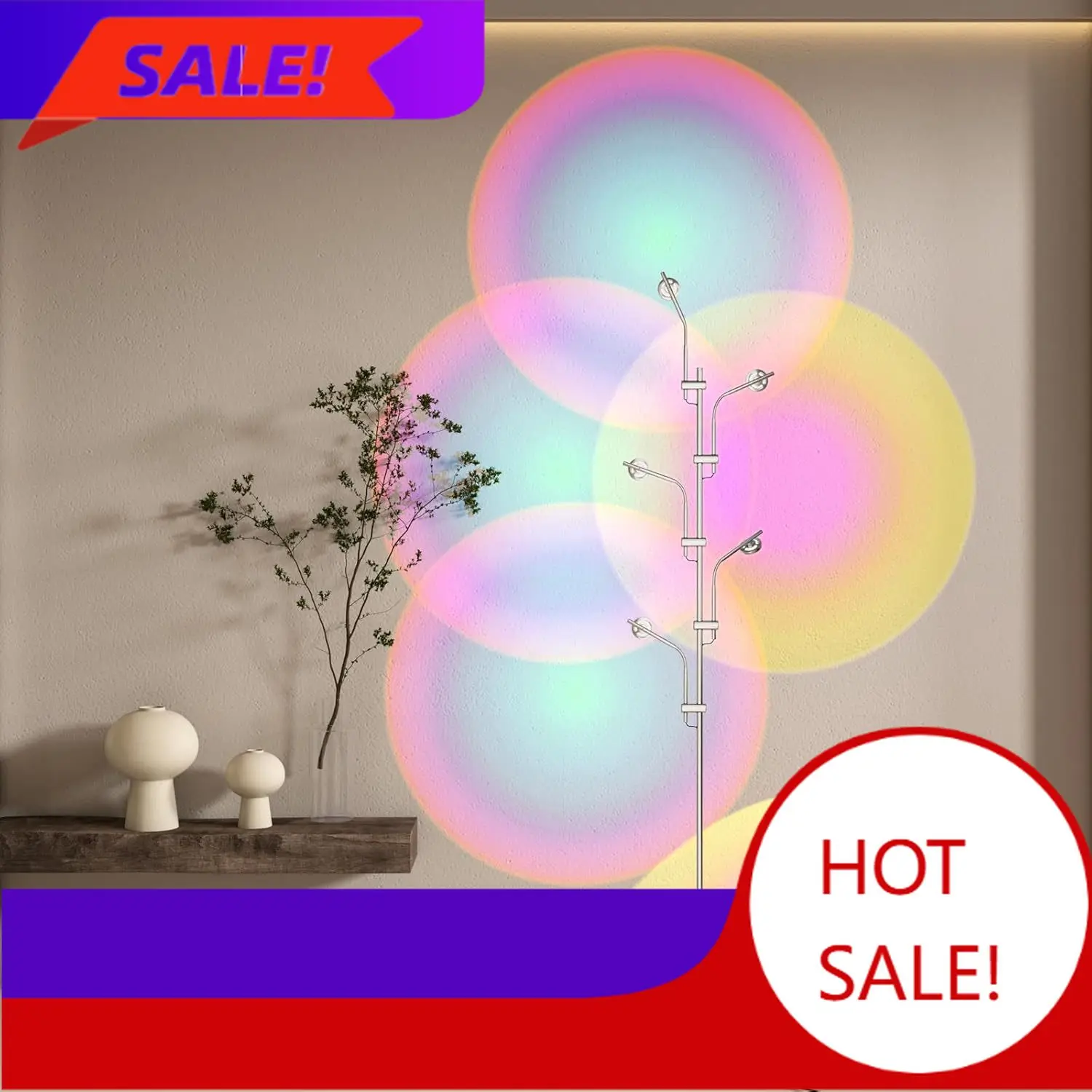 

Бестселлер TACAHE RGBW Halo Projector Floor Lamp - 4000K LED с заменяемыми цветовыми фильтрами - Светильник