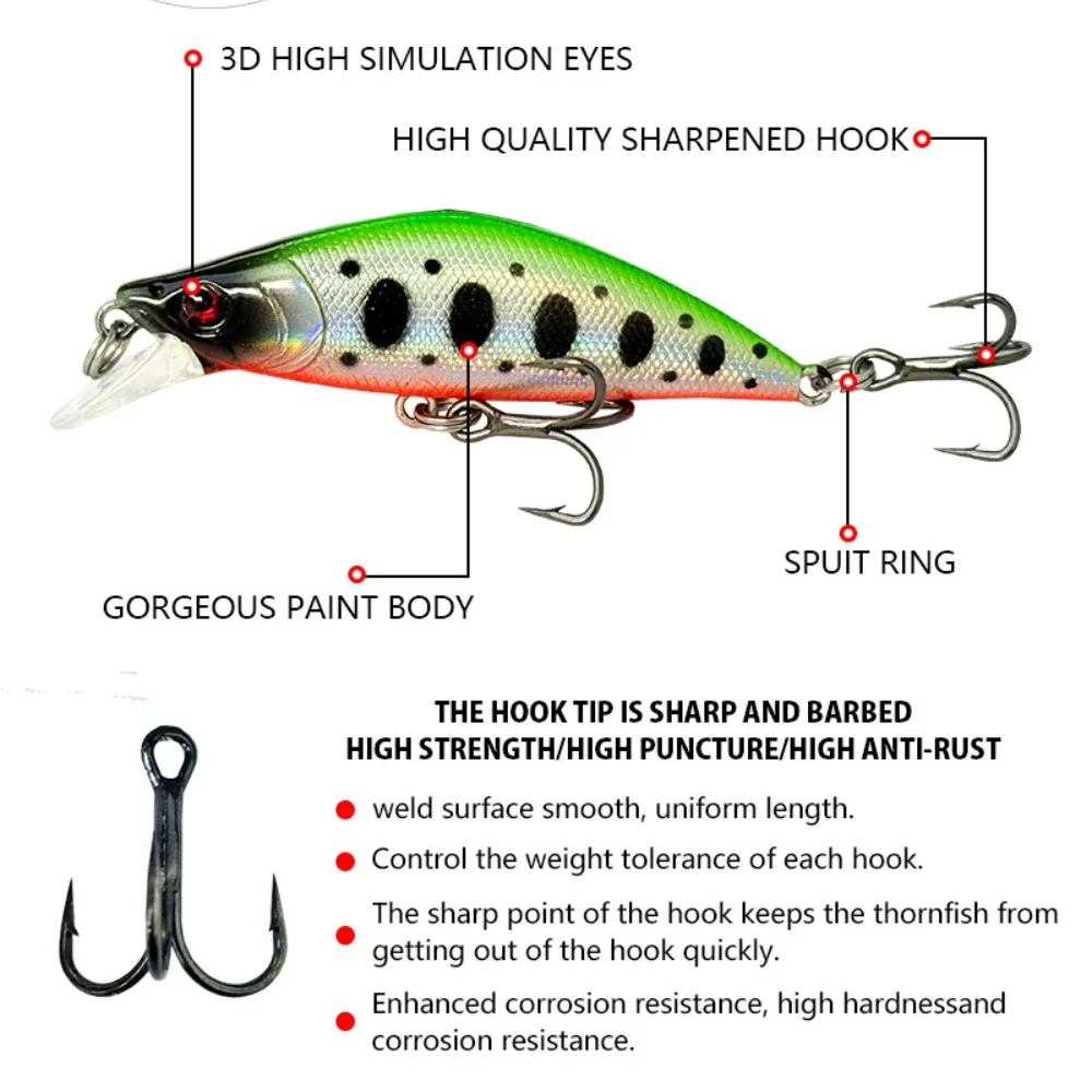 50mm 5.2g Sinking Minnow Fishing Lures Jerkbait Wobblers Pike Trout Carp Artificial Hard Bait Topwater Swimbait Accessories image 6