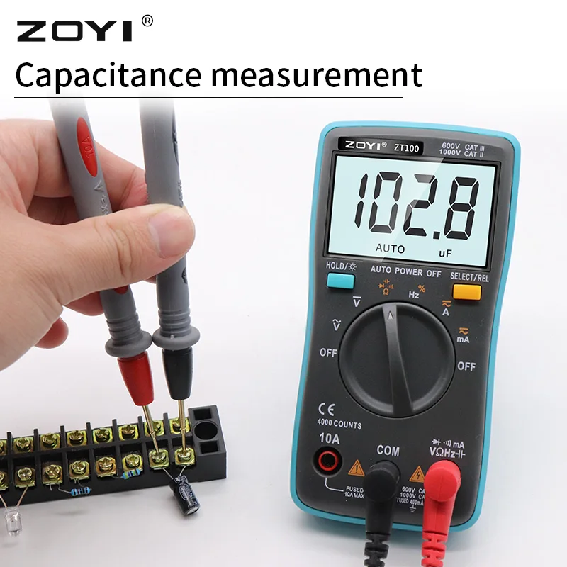 Digital Multimeter ZT100 4000 counts DC/AC Voltage Current Capacitance Hz Diode Ohm tester Ammeter Voltmeter Backlight