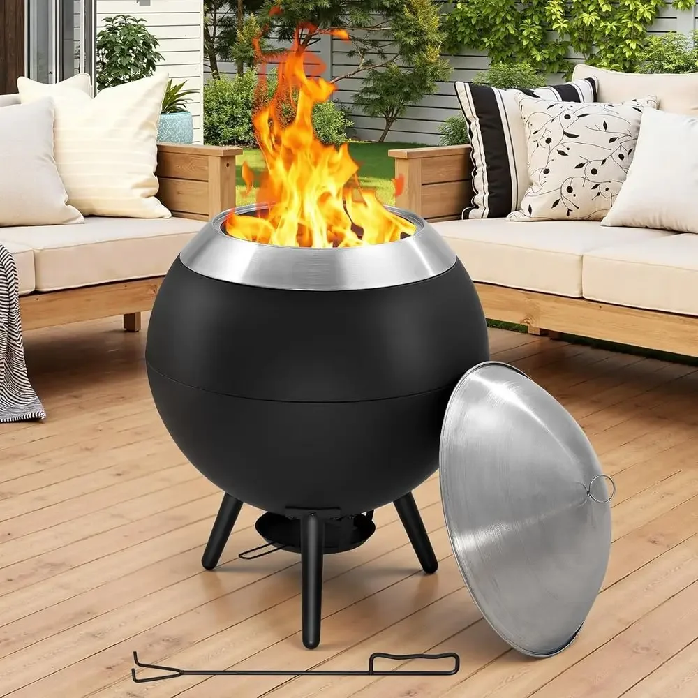 20 Inch Outdoor Dual-Purpose Fire Pit with Grill, Waterproof Lid and Carry Bag, Portable Stainless Steel for Wood Burning, Ideal