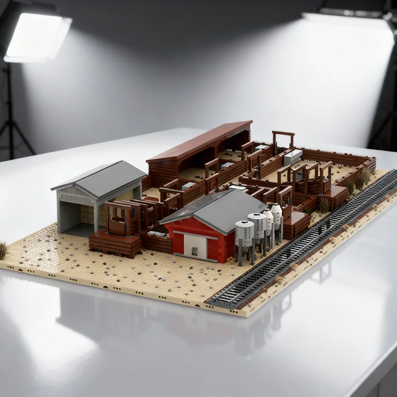 

9175pcs MOC Railroad Stock Yard Train Model Building Blocks Toy Gift Creative Display Collectible Desk Premium Adult Kids Home