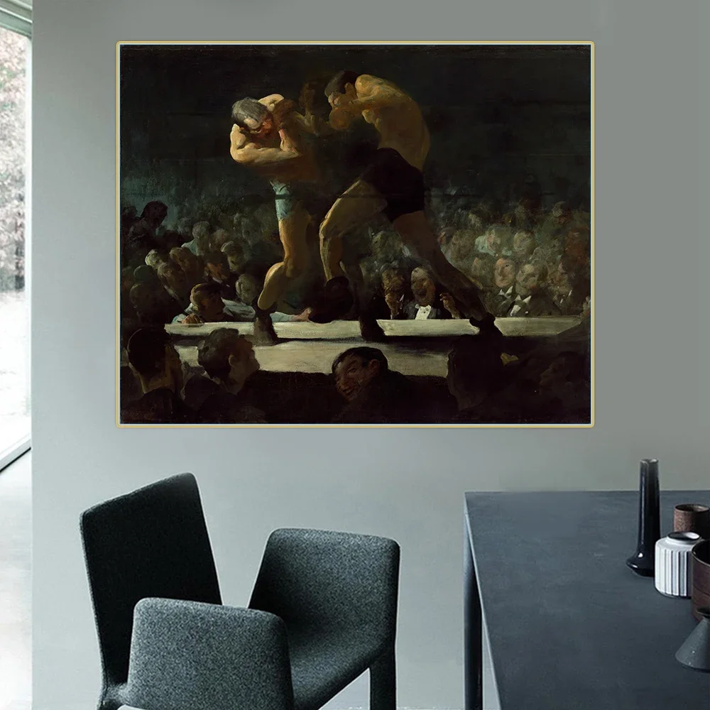 Citon George Bellows《Club Night》Canvas Oil Painting Boxing Artwork Poster Picture Wall Decor Modern Home Living room Decoration