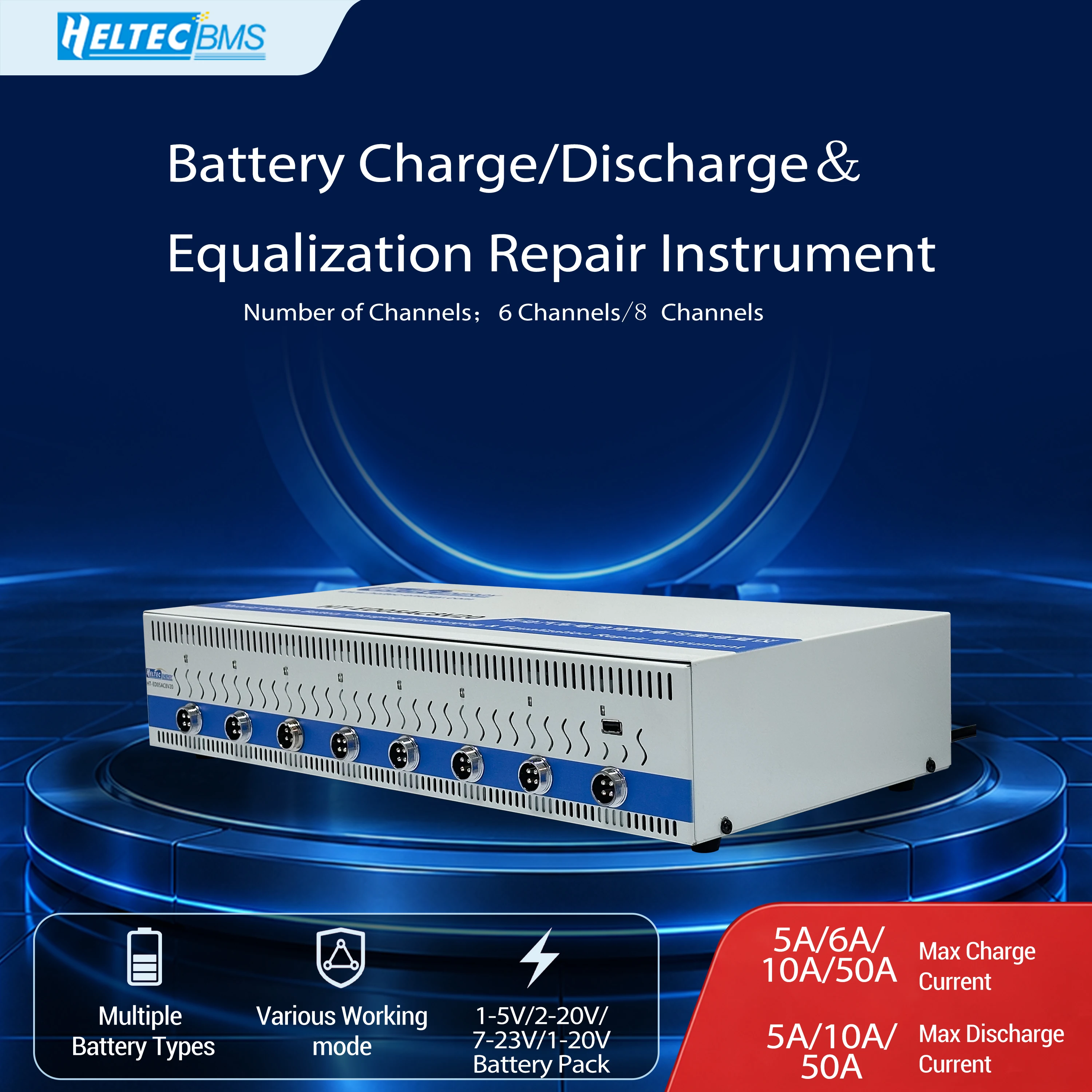 6/8 Channels 10A/5A/50A Battery Charge and Discharge/Capacity Detection/Equalization Repair Instrument for NCM/LFP/NiMH/Lead-acid/Toyota Hybrid Batteries