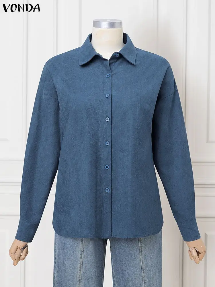 

2025 VONDA Fashion Women Long Sleeve Shirt Autumn Winter Blouses Elegant Office Lady Tops Solid Casual Loose Blusas Femininas