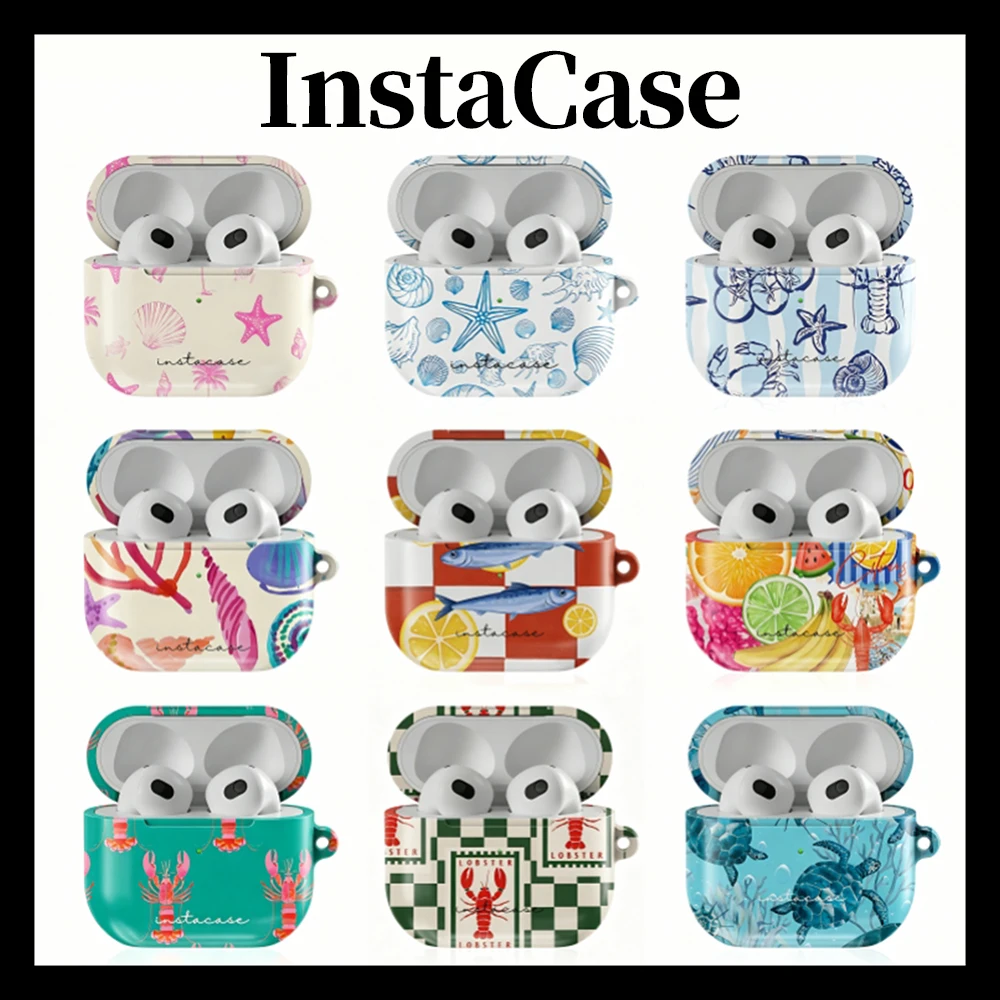 Funda Protectora InstaCase Tropical Tide a Prueba de Golpes, Brillante, HD, de PC Rígido, para Auriculares AirPods 1 2 3 4 Pro Pro2 con Gancho Metálico
