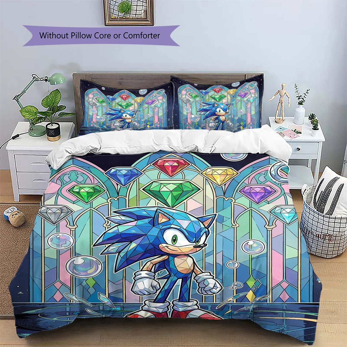 Hedgehog Sonic Patterned Pillowcase & Duvet Cover Set Bedroom Classic Anime Bedding Decor Wonderful Enthusiast Gift.-TING - view 3