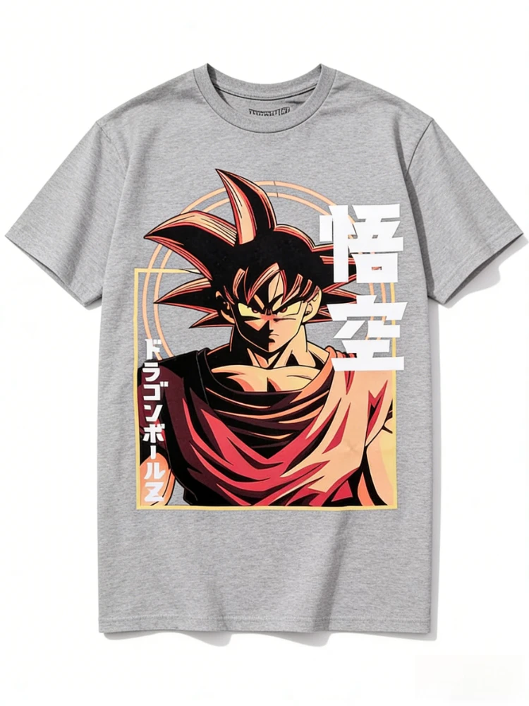 Bandai 2026 novo dragon ball z goku oversized impresso de alta qualidade manga curta masculina pai-filho plus size solto camiseta