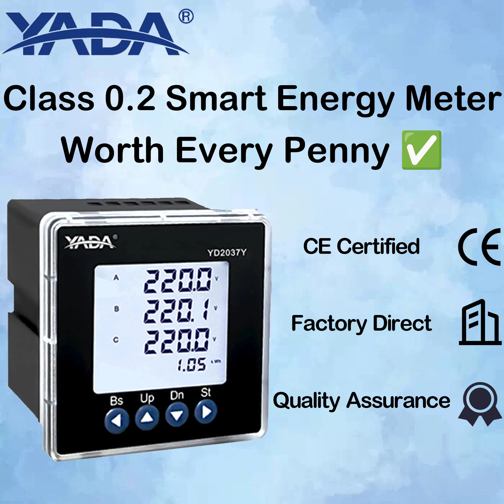 

Three-Phase Smart Power Meter AC20~400V, Class 0.2/0.5 Accuracy, LCD Display with RS485 Modbus for Energy Monitoring