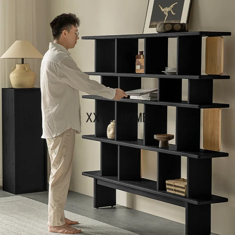 

Geïntegreerde Vloer-Tot-Muur Italiaanse Minimalistische Essenboekenkast, Woonkamer S Apochesplank