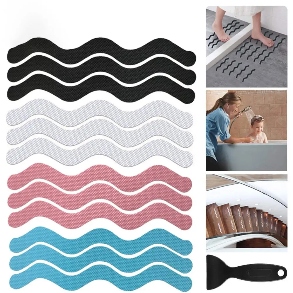 Anti Skid Tape Stairs Step Appliques Shower Tub Floor Colorful Shower Stickers Anti-slip Strips S Wave-shaped Shower Stickers