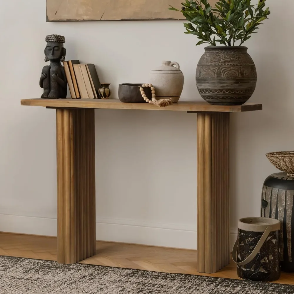 

Farmhouse Fluted Console Table, Solid Wood Entryway Table, Accent Sofa Table Behind Couch with Solid Wood Leg, Modern