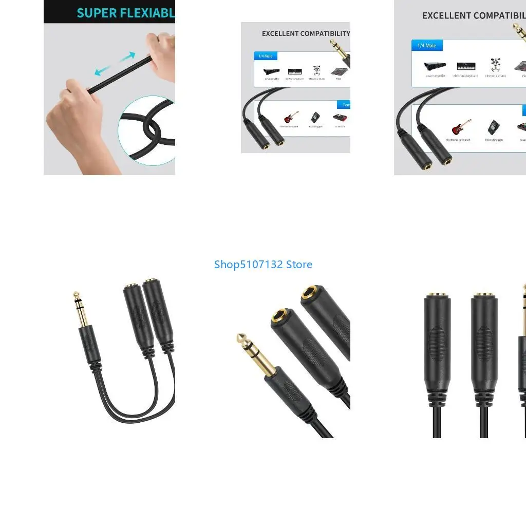 87HD 1/4inch TRS Stereo Splitter Y Cable Two Devices Simultaneously for Music Enthusiasts Music Connectors