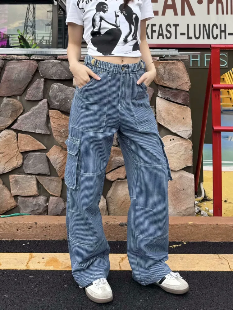 Overalls Women's Summer Retro High Street Fashion Brand Loose Straight Distressed Washed Long Pants Women's Jeans