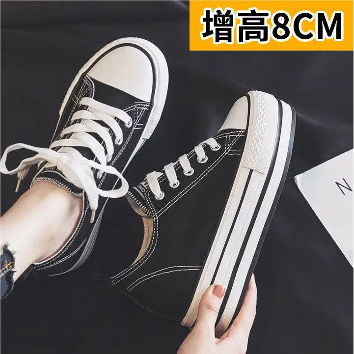 Canvas Shoes Lace Up Classic Fashionable Versatile Casual Thick-soled Inner Heightening Street Style Women 2024 Spring Summer